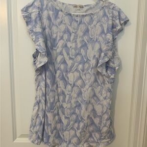 GAP Blue and White Patterned Ruffle Blouse